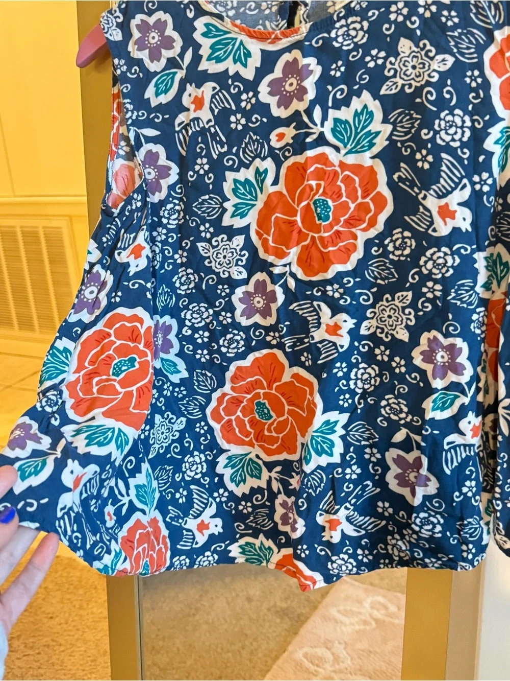 Old Navy Navy Floral Sleeveless Tank Top with Orange & Purple Blooms